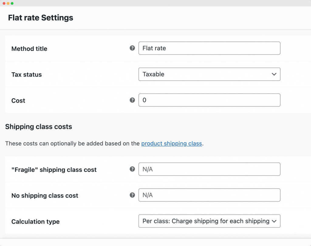 Configure the settings for your chosen shipping method.