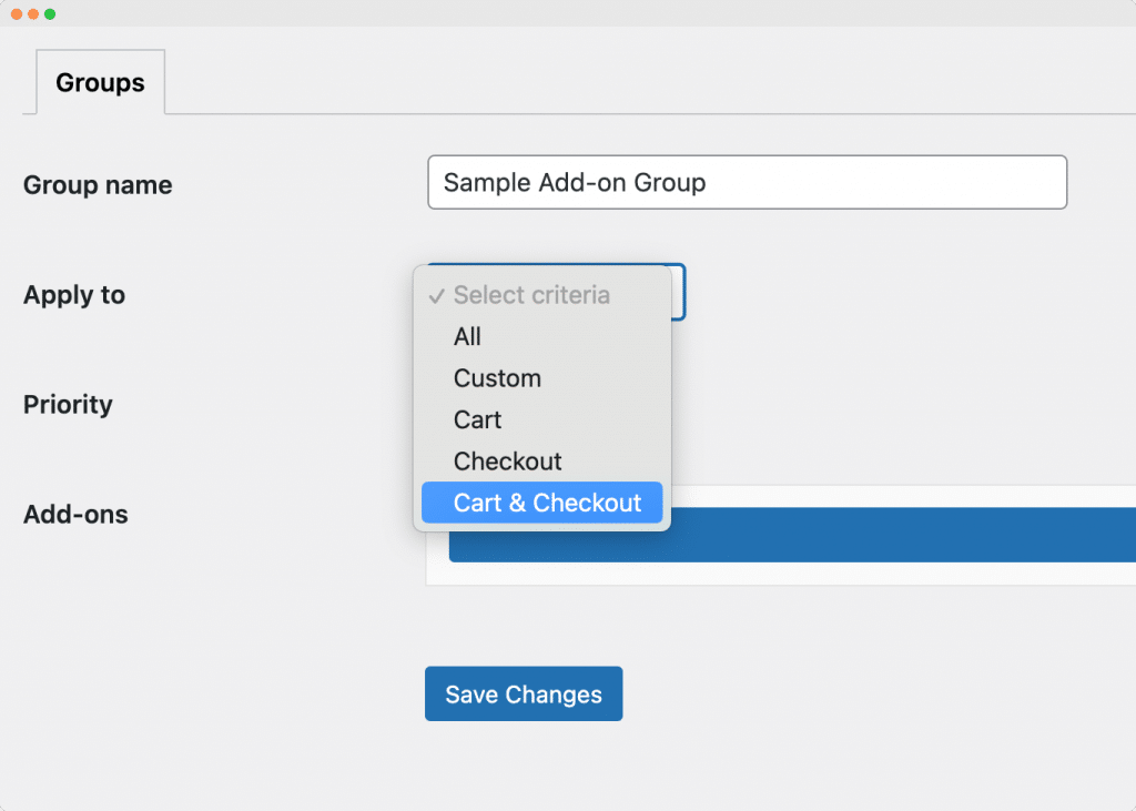 Product Manager Add-ons – create new add-on group.