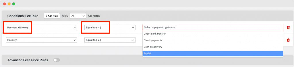 Set conditional fees for payment gateway